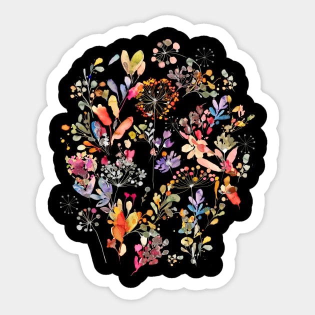 Flowers Wild Grasses Plants Black Sticker by ninoladesign